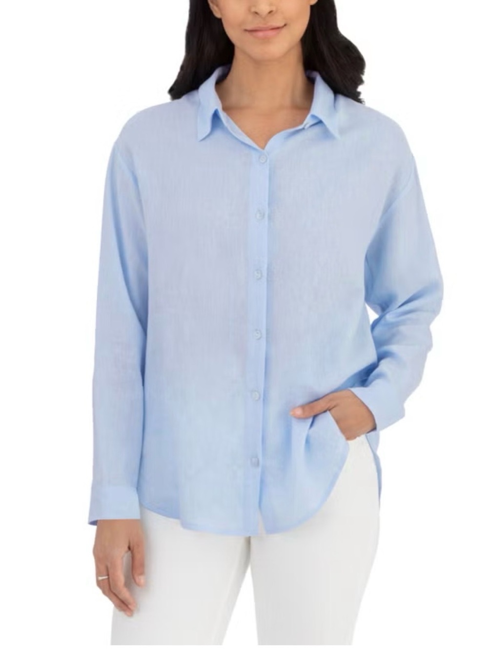 Blank NYC Light Blue Button-Down Shirt Linen Blend Size XL